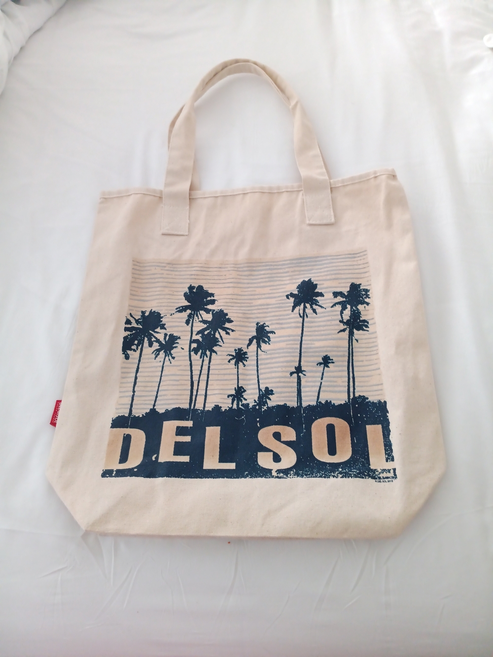 Del Sol Color Changing Canvas Tote Bag Palm Tree Beach Graphic Beige
